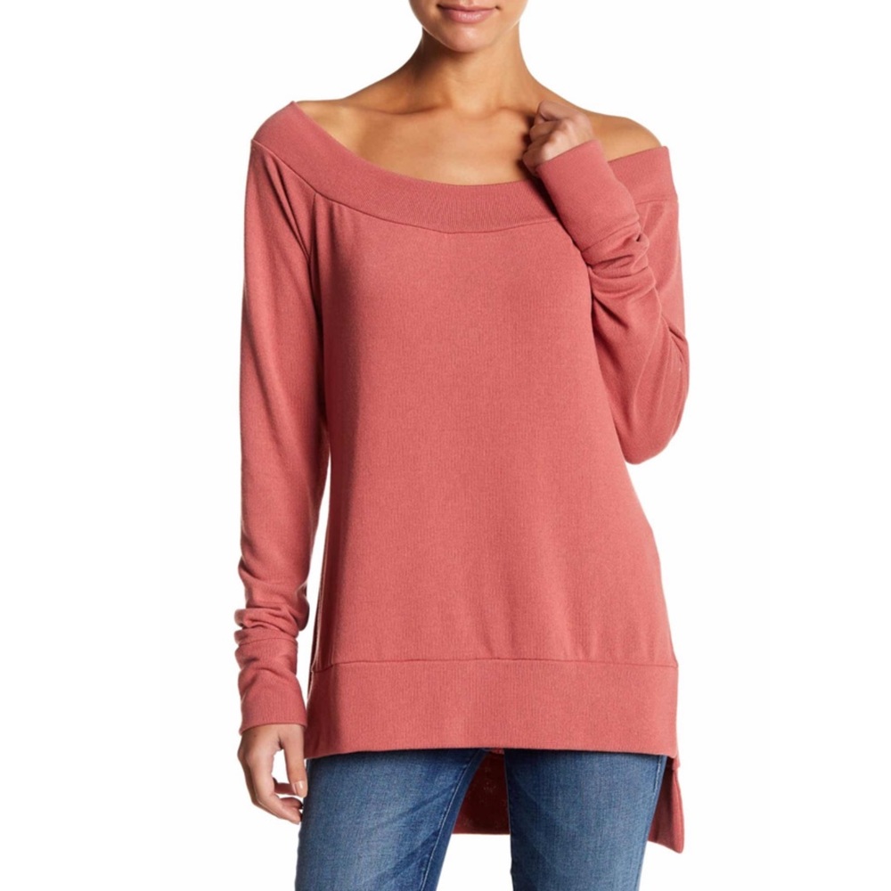 Boat Neck Long Sleeve Side Slit Top